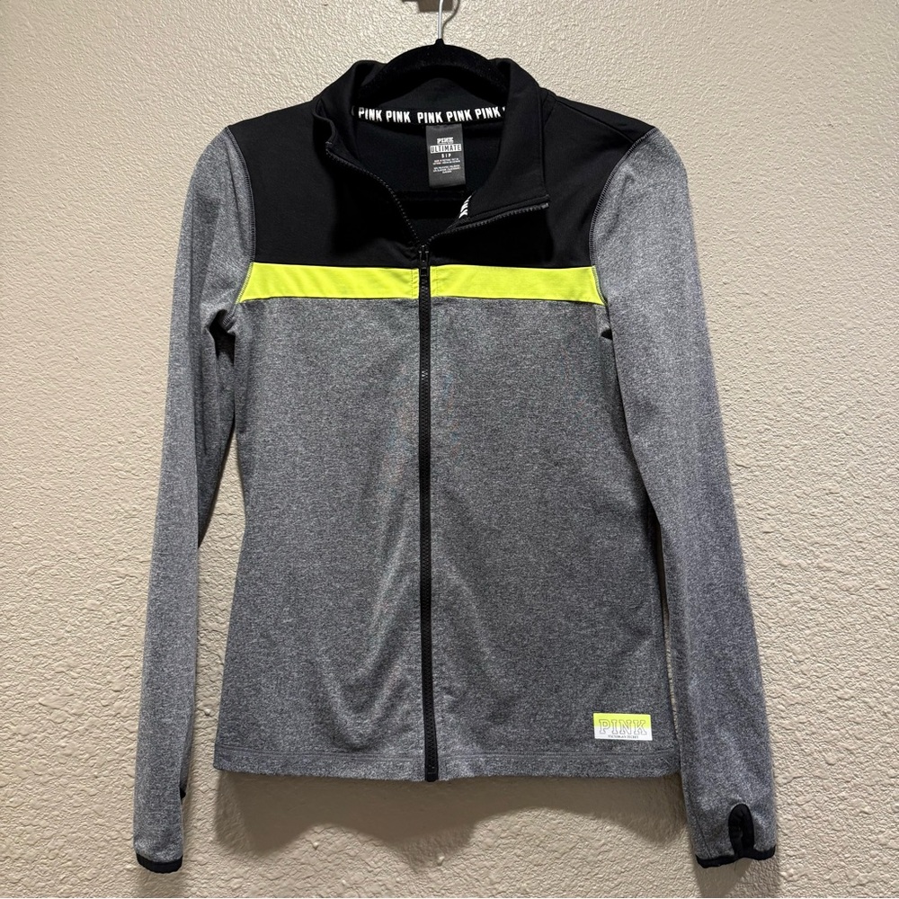 Victoria's Secret PINK Gray & Neon Yellow Full-Zip Active Jacket